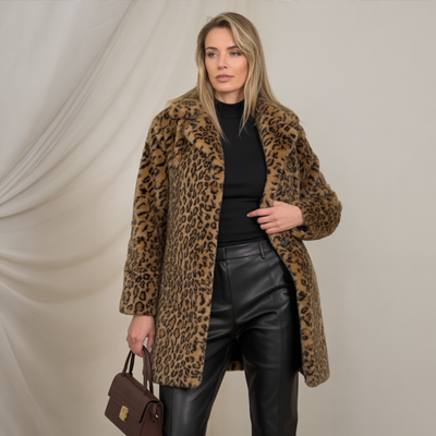 LEIA - Myk lang kåpe med leopardmønster, Vest for Kvinner