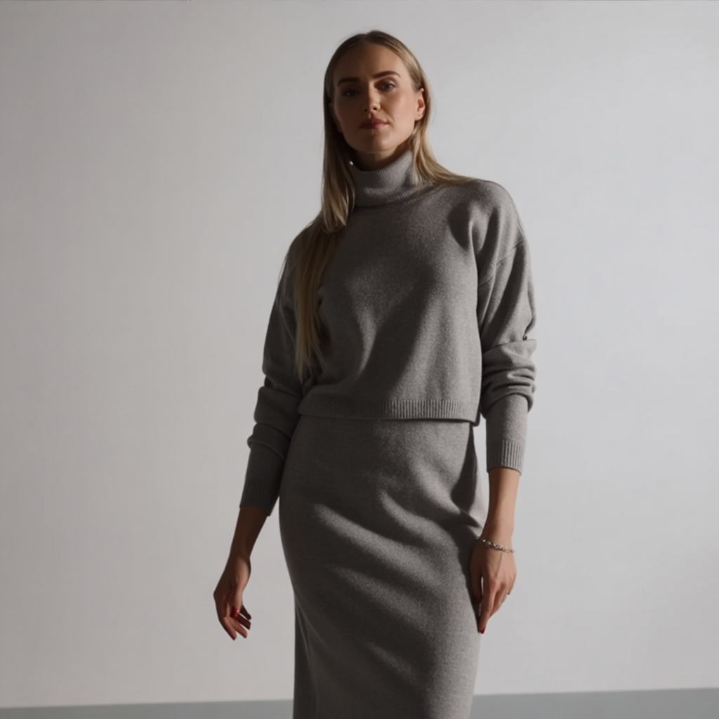 DILIA -  Sett med elegante strikkeplagg, Kjole for kvinner