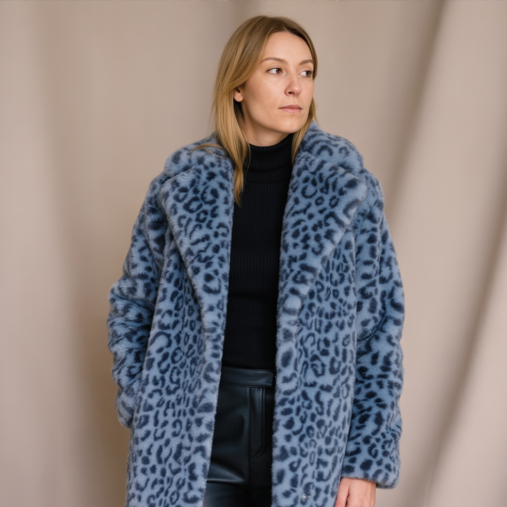 LEIA - Myk lang kåpe med leopardmønster, Vest for Kvinner