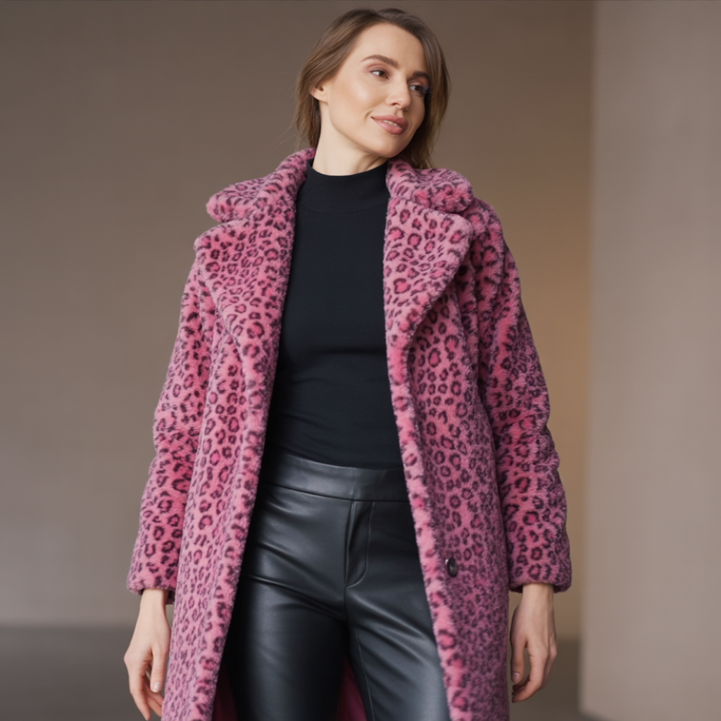 LEIA - Myk lang kåpe med leopardmønster, Vest for Kvinner