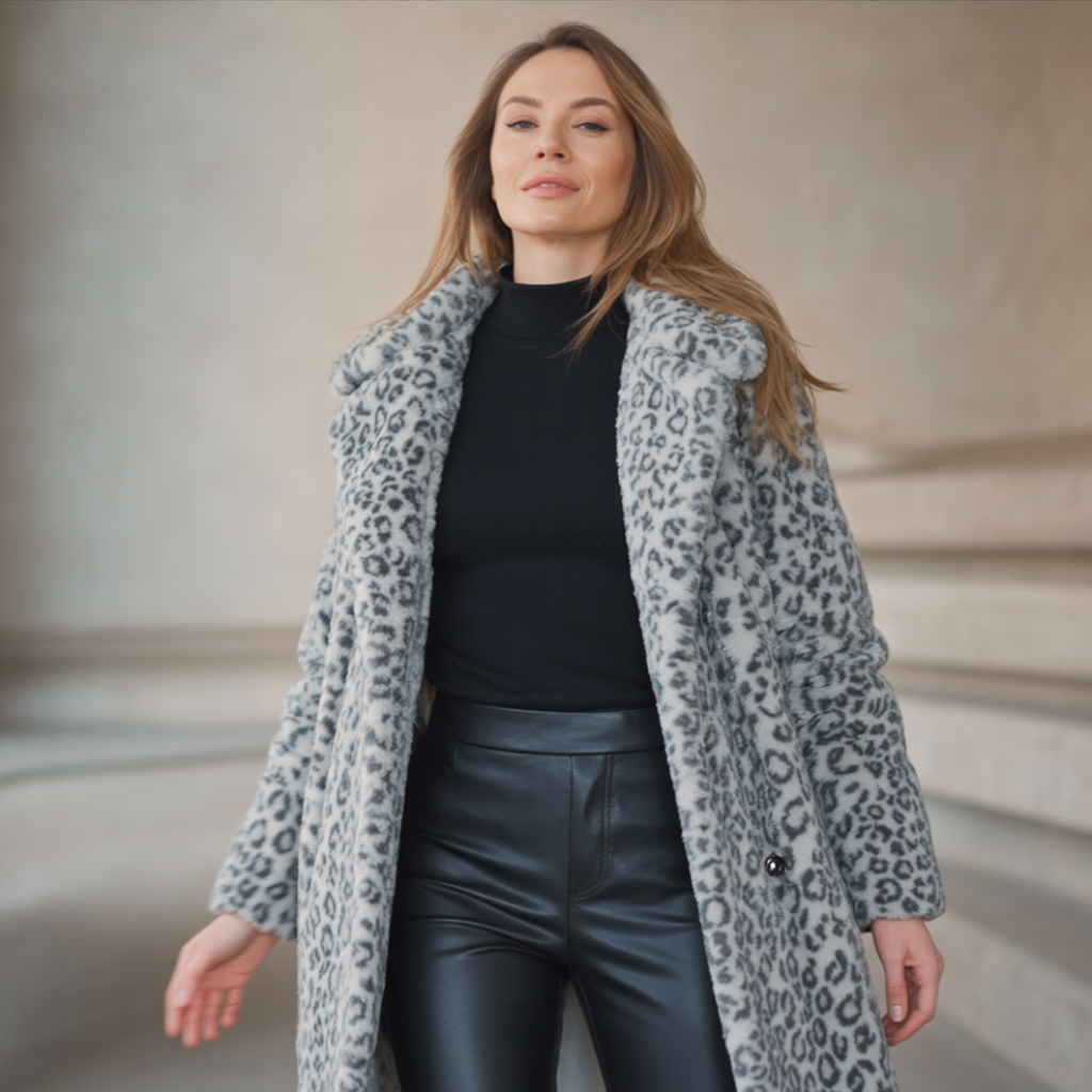 LEIA - Myk lang kåpe med leopardmønster, Vest for Kvinner